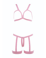 Kitten by Allure Open-Cup Strappy Bra & Open Panty Set — Pink, One Size