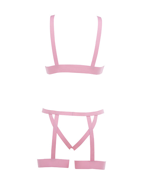 Kitten by Allure Open-Cup Strappy Bra & Open Panty Set — Pink, One Size