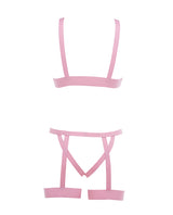 Kitten by Allure Open-Cup Strappy Bra & Open Panty Set — Pink, One Size