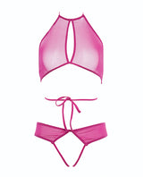 Allure Marley Mesh Peek A Boo Top & Open Panty Hot Pink S/M by Allure