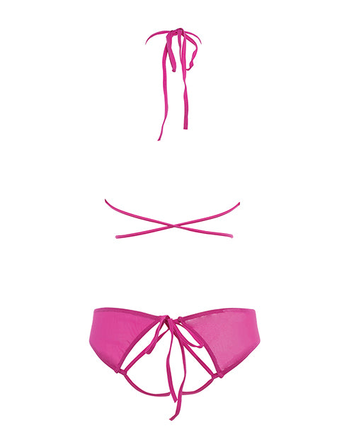 Allure Marley Mesh Peek A Boo Top & Open Panty Hot Pink S/M by Allure