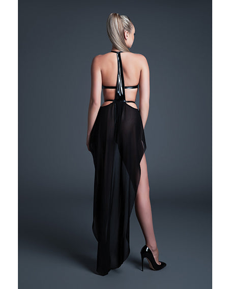 Allure Latex-Look Vinyl & Mesh Teddy with Attached Skirt — Small, Black