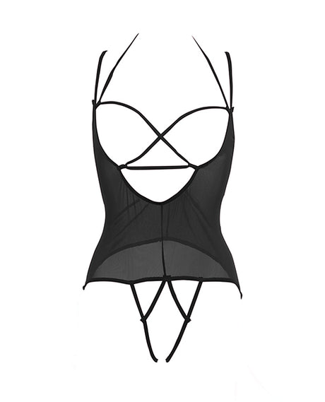Allure Angelina Sheer Mesh Under Bust Teddy Black S/M by Allure