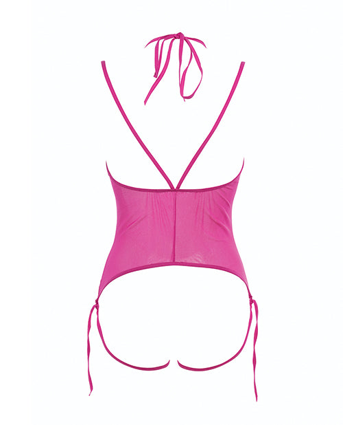 Allure Angelina Sheer Mesh Under Bust Teddy Hot Pink L/XL by Allure
