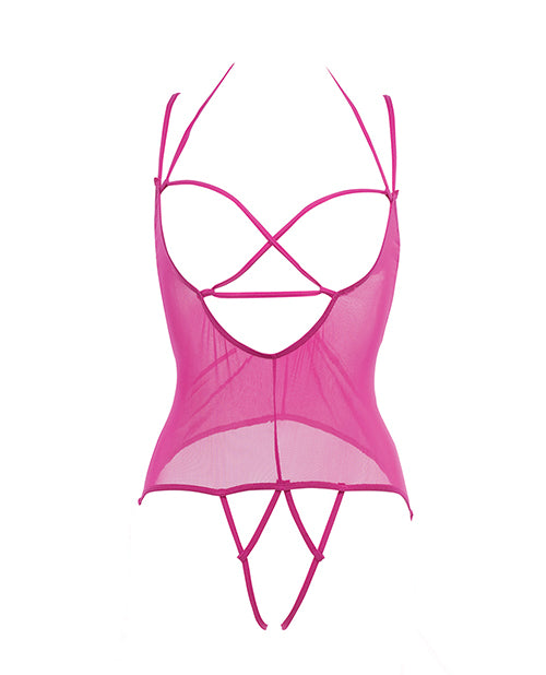 Allure Angelina Sheer Mesh Under Bust Teddy Hot Pink S/M by Allure