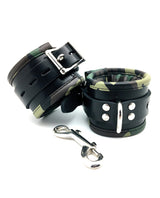 Sensual Sin Leather Padded Ankle Cuffs - Camo Piping by Sensual Sin