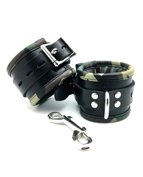 Sensual Sin Leather Padded Wrist Cuffs - Camo Piping by Sensual Sin