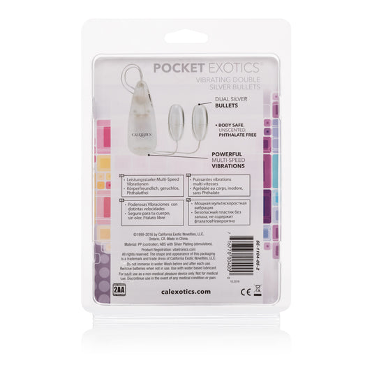 CalExotics Pocket Exotics Double Vibrating Bullets — Silver, Multi-Speed - SE1104052