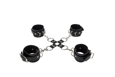 "Leather Hand and Legcuffs - Black OU-OU050BLK"