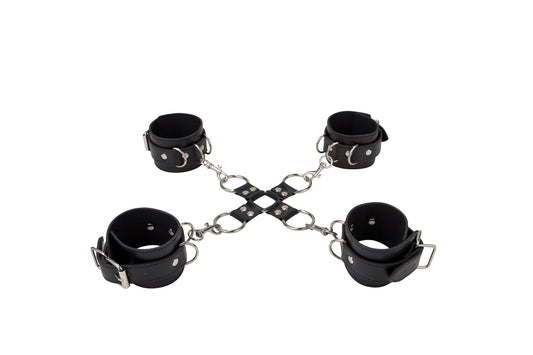 "Leather Hand and Legcuffs - Black OU-OU050BLK"