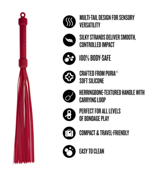 Blush Temptasia Ardor Flogger — Red, 17.72 in Silicone - BL-55508