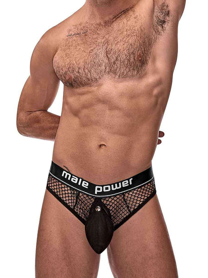 Cock Pit Net Cock Ring Thong - S/ M - Black by Male Power