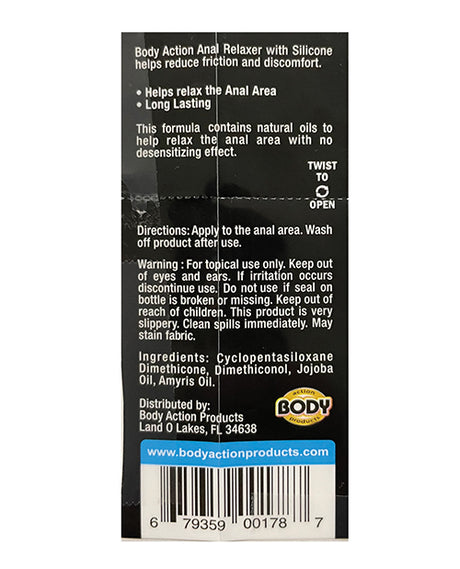 Body Action Anal Relaxer Silicone Lubricant — 0.5 oz
