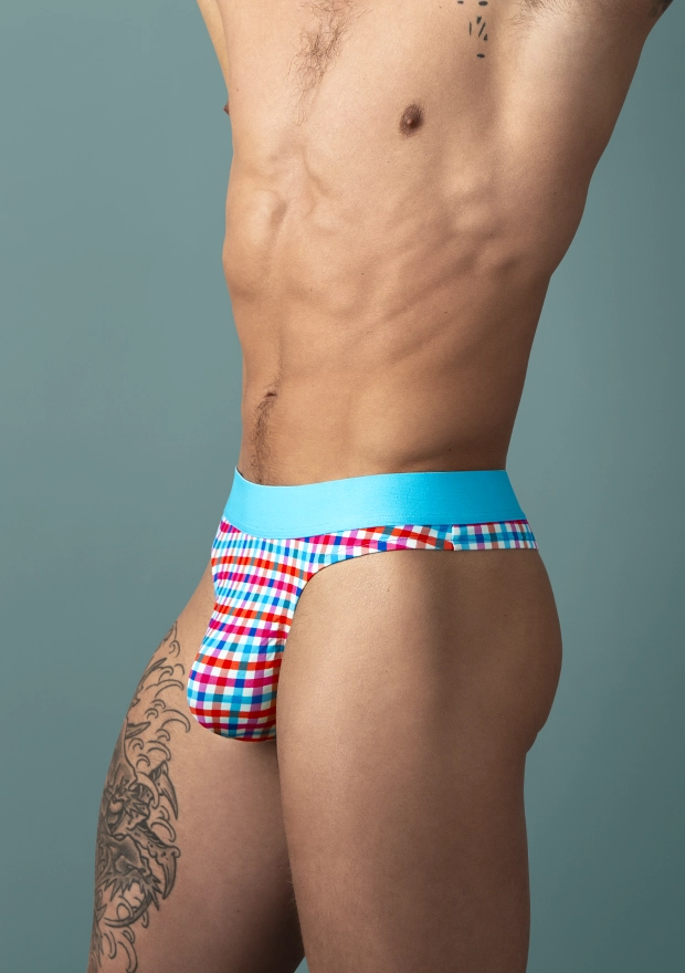 Male Power Soo Cumfy Gingham Thong — Large/XL, Bamboo Blend - MP-412306GIL