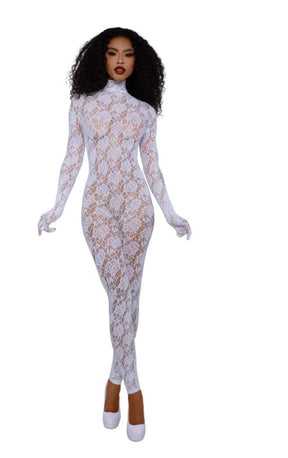 Dreamgirl Gloved Bodystocking Dmnd — One Size, White - DG-0516WHOS