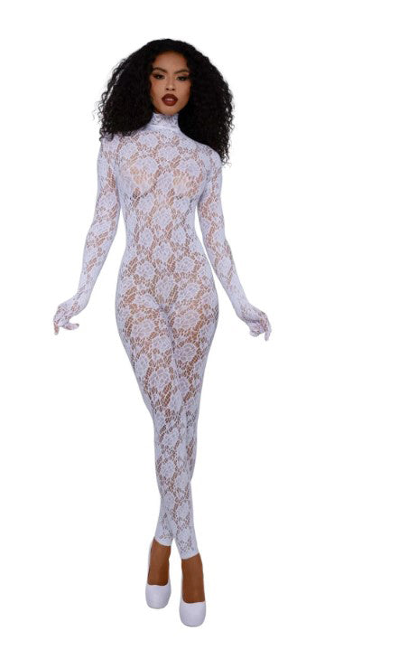 Dreamgirl Gloved Bodystocking Dmnd — One Size, White - DG-0516WHOS