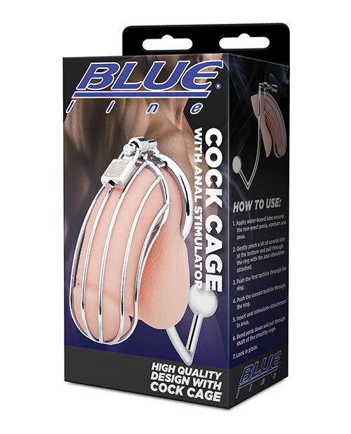 Blue Line Cock Cage w/Anal Stimulator - Silver by Blue Line