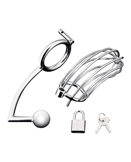 Blue Line Cock Cage w/Anal Stimulator - Silver by Blue Line