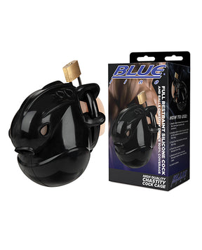 Full Restraint Silicone Cock & Balls Chastity Device - 100% Coverage Black by Blue Line