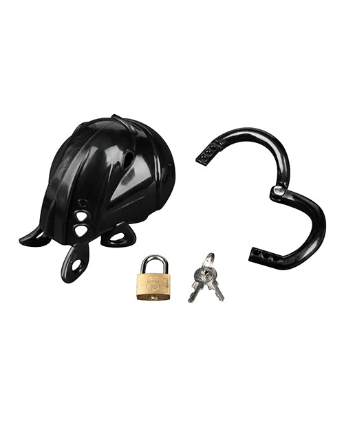Full Restraint Silicone Cock & Balls Chastity Device - 100% Coverage Black by Blue Line
