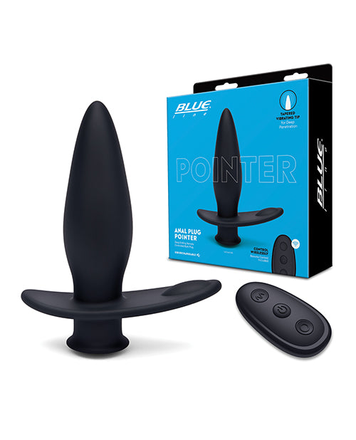 Blue Line Pointer Vibrating Anal Plug with Remote — Black