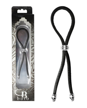 Bolo Cock Ring Leather Lasso Bead Slider w/Skull Tips - Black/Silver by Bolo