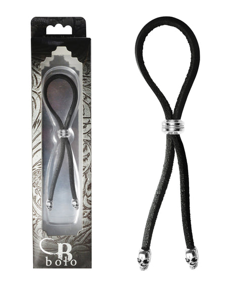 Bolo Cock Ring Leather Lasso Bead Slider w/Skull Tips - Black/Silver by Bolo