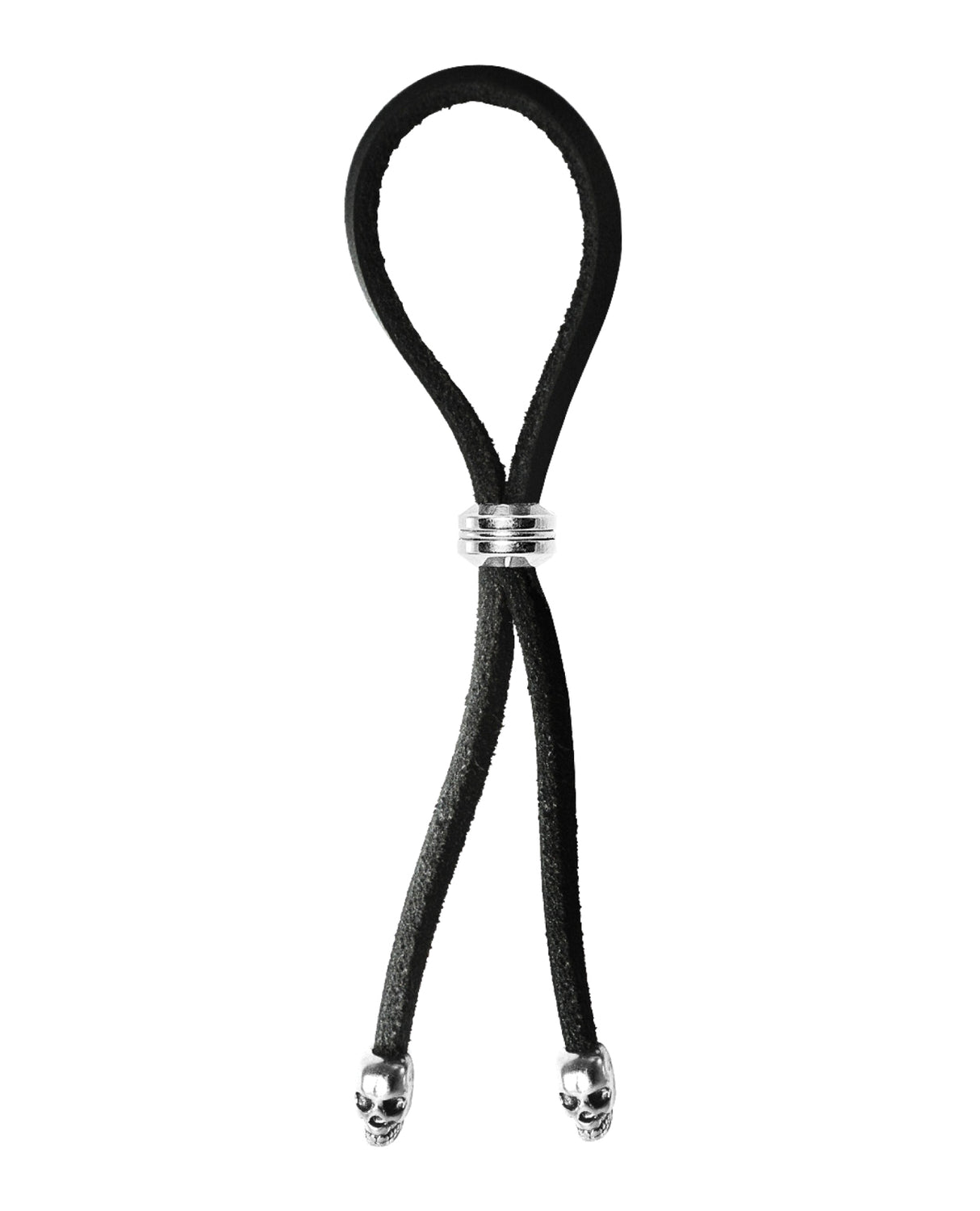 Bolo Cock Ring Leather Lasso Bead Slider w/Skull Tips - Black/Silver by Bolo