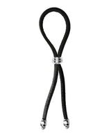 Bolo Cock Ring Leather Lasso Bead Slider w/Skull Tips - Black/Silver by Bolo