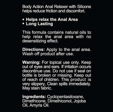 Body Action Anal Relaxer Silicone Lubricant 1.7 oz - BA-AR17