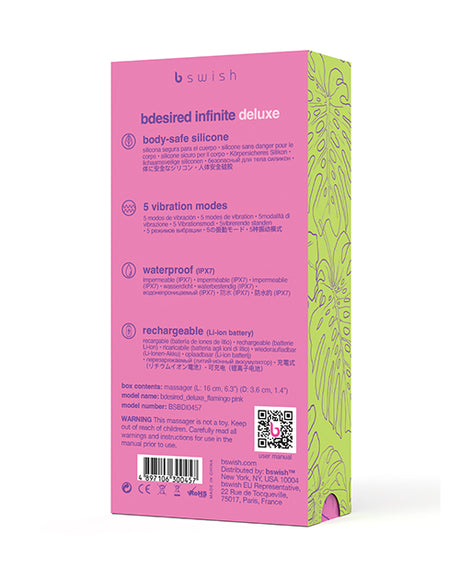 Bdesired Infinite Deluxe Flamingo Vibrator — Pink, USB Rechargeable