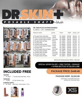 Blush Dr. Skin Plus Savings Bundle — Assorted Posable Dildos & Water-Based Lube - PL-90072