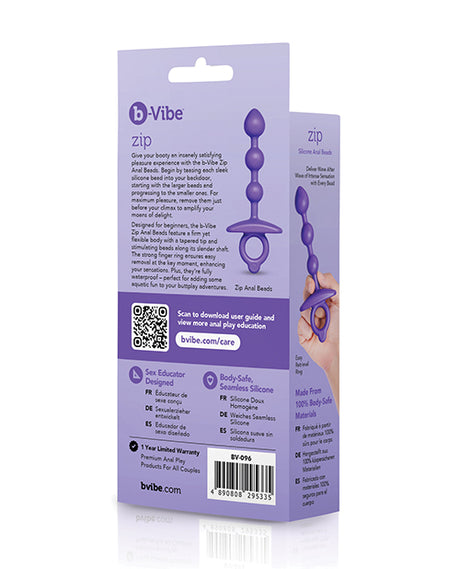 b-vibe Zip Silicone Anal Beads — Tapered Multi‑Bead Plug with Ring Handle