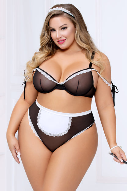 3pc French Maid Bedroom Costume - Black/white - Queen Size by Seven Til Midnight