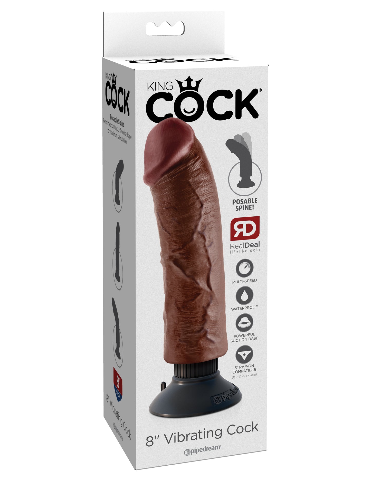 King Cock 8-Inch Vibrating Cock - Brown by Pipedream