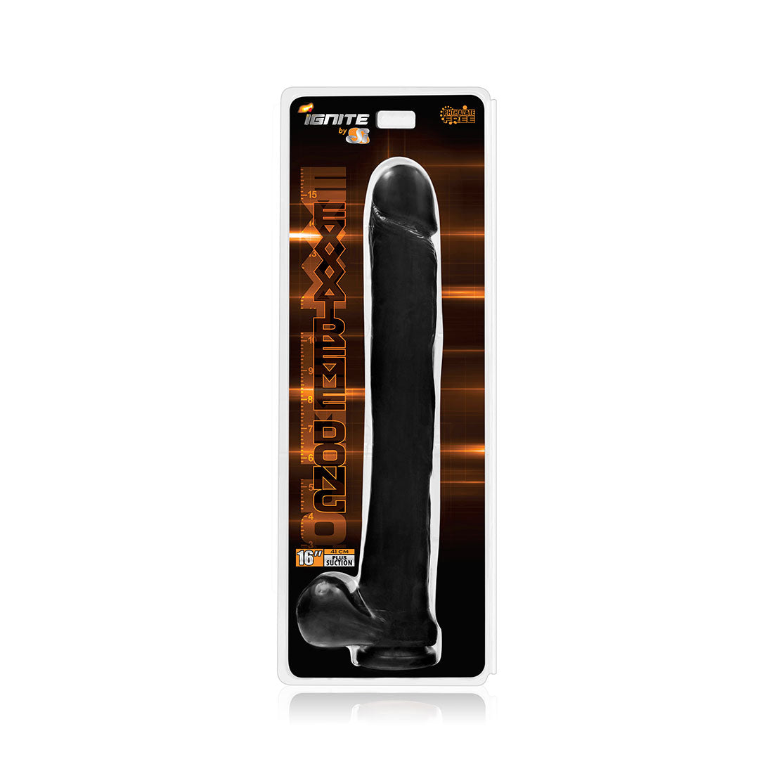 16" Exxxtreme Dong W/suction - Black by Ignite Cockrings