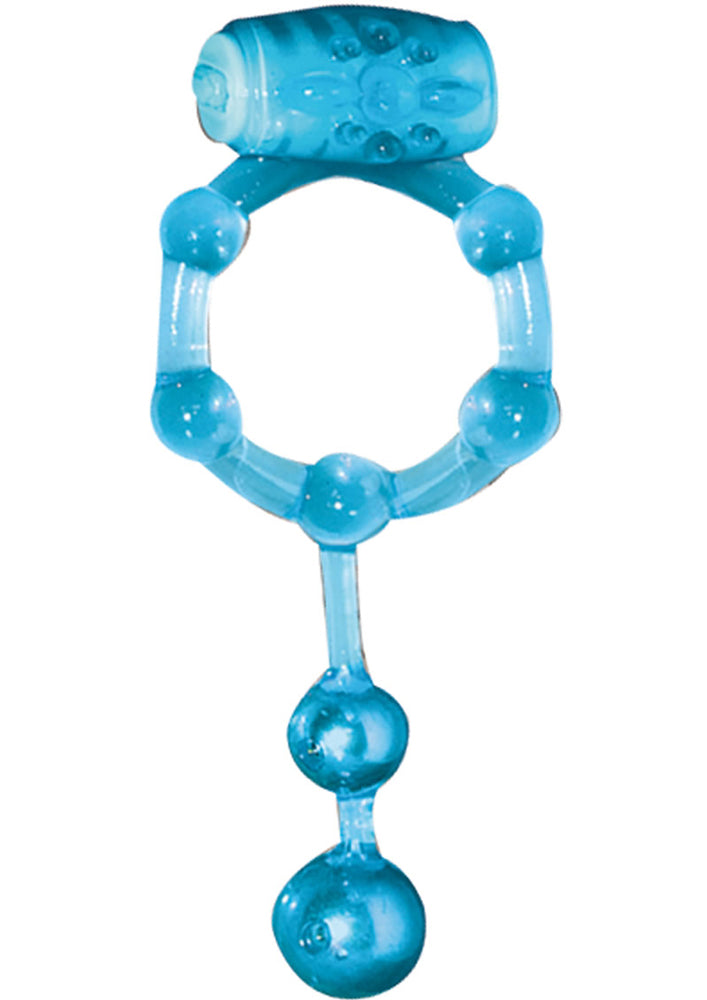 Nasstoys Macho Erection Keeper Blue Vibrating Cock Ring with Dangling Anal Beads - NW1915-1