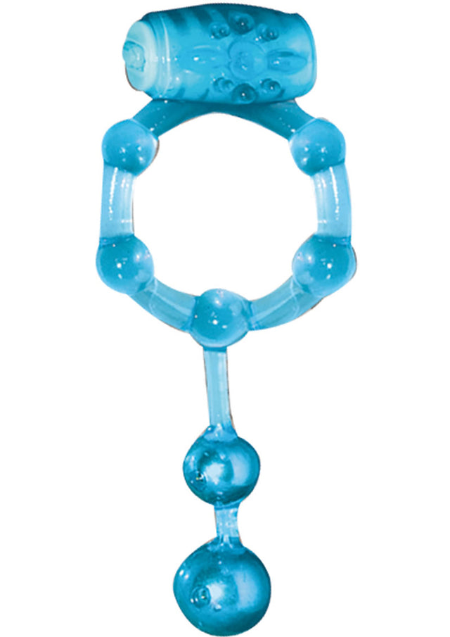 Nasstoys Macho Erection Keeper Blue Vibrating Cock Ring with Dangling Anal Beads - NW1915-1