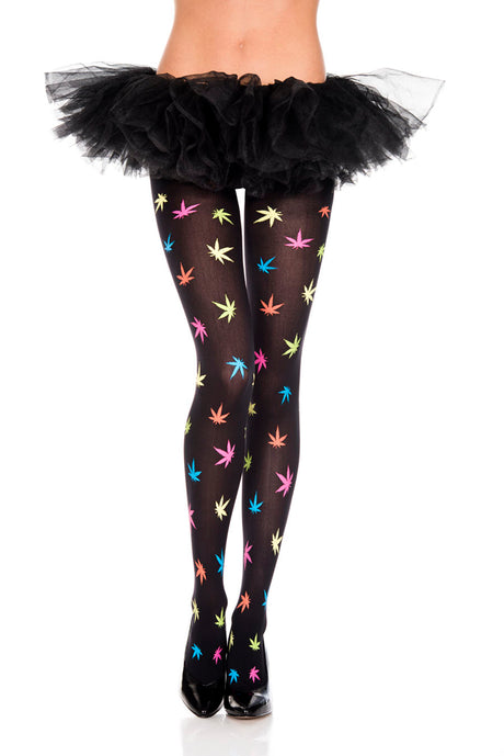 "Multicolor Leaf Print Pantyhose - One Size ML-37286"
