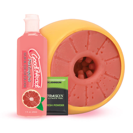 Doc Johnson GoodHead Grapefruit Blowjob Set — ULTRASKYN Stroker, 1 oz Glide (Yellow/Pink) - DJ0682-35-BX