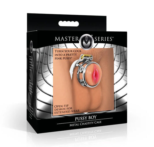 XR Brands Pussy Boy Metal Chastity Cage, Silver Stainless Steel - MS-AH568