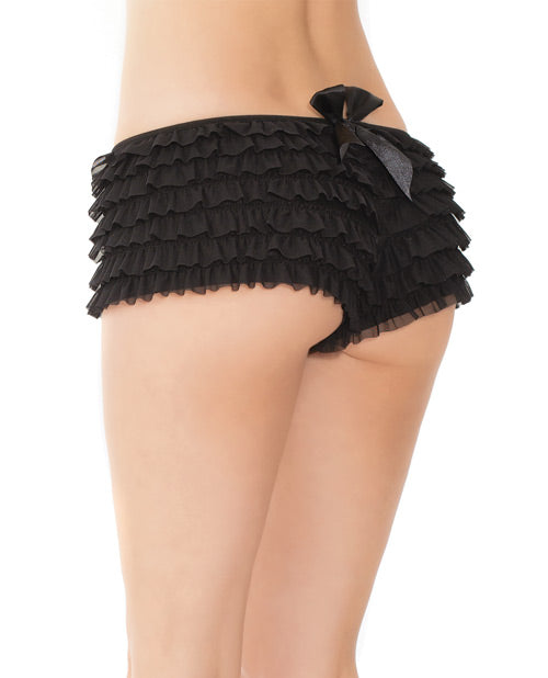 Coquette Ruffle Shorts with Back Bow — Black, OS/XL