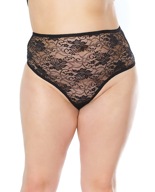 Stretch Lace High Waist Thong Black OS/XL by Coquette