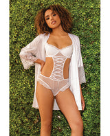 Coquette Ruffled Crotchless Teddy — White, Large