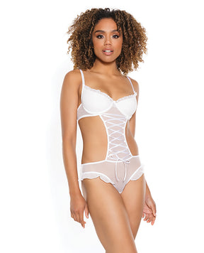 Stretch Mesh Ruffled Crotchless Teddy White MD by Coquette