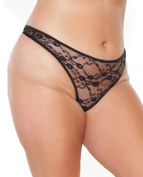 Stretch Lace High Leg Thong Black OS/XL by Coquette