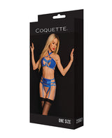 Black Label Underwire Bra w/Choker, Garterbelt & G-String Blue O/S by Coquette Black Label