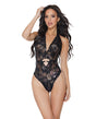 Metallic Stretch Lace Crotchless Teddy Black/ Rose Gold O/S by Coquette