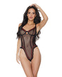 Stretch Mesh Underwire Teddy w/Ribbon Detail Black Large by Coquette