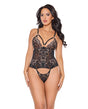 Lace and Mesh Teddy w/Removable Backless Panty - Black/Rose Gold LG by Coquette
